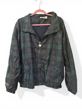 Jerzees Black and Green Plaid Windbreaker